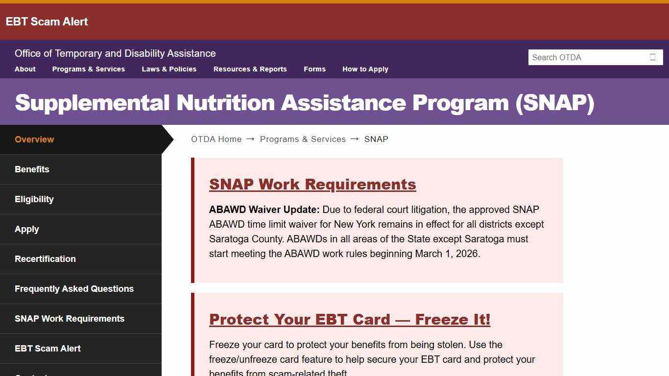 Supplemental Nutrition Assistance Program (SNAP) OTDA